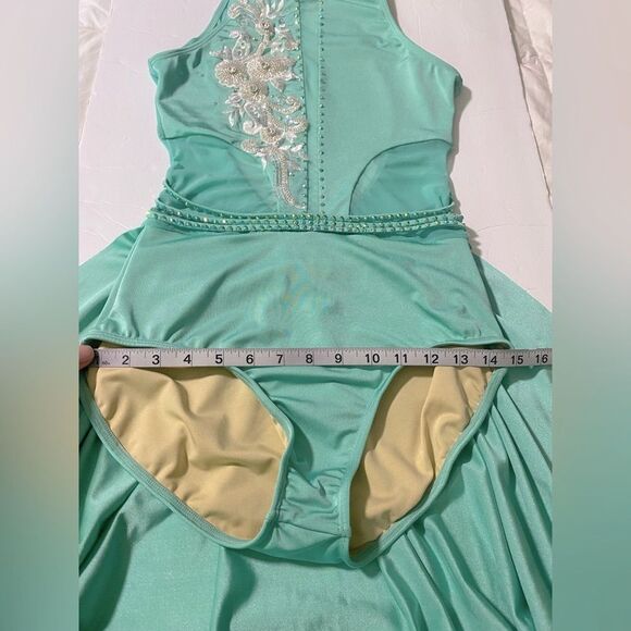 Glamour Custom solo dance costume lyrical mint aqua blue leotard stoned MA adult - Picture 10 of 11